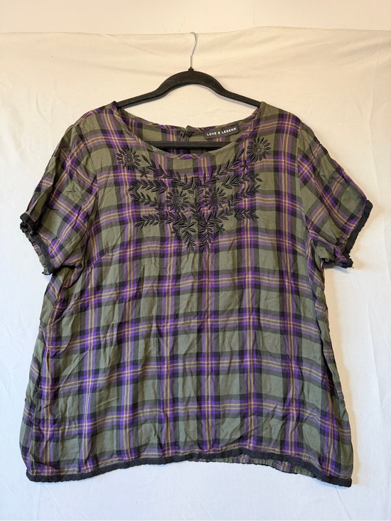 Love & Legend Tops - Love & Legend Womens Plaid Top M/L Cottagecore Floral Embroidery Lace Trim READ